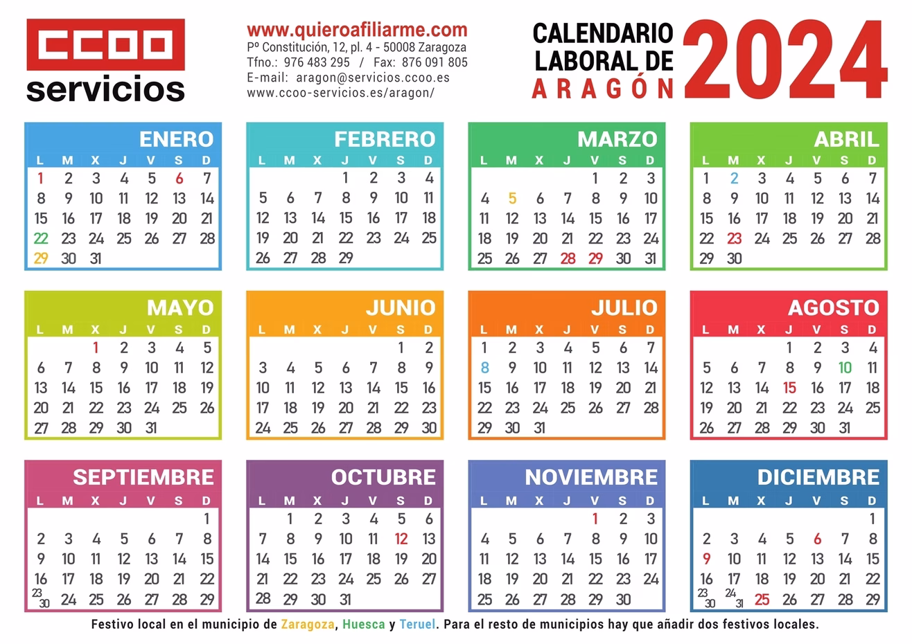 Calendario laboral Aragón 2024